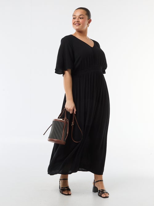 Vestido largo de manga corta en tejido crepé - Kiabi