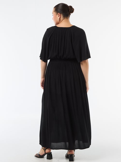 Vestido largo de manga corta en tejido crepé - Kiabi