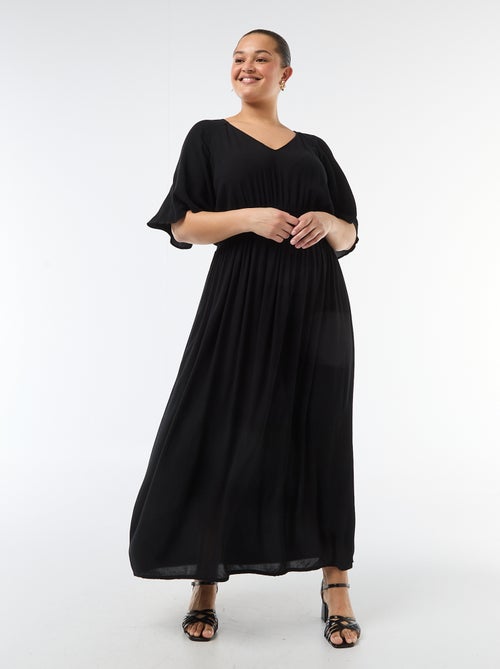 Vestido largo de manga corta en tejido crepé - Kiabi