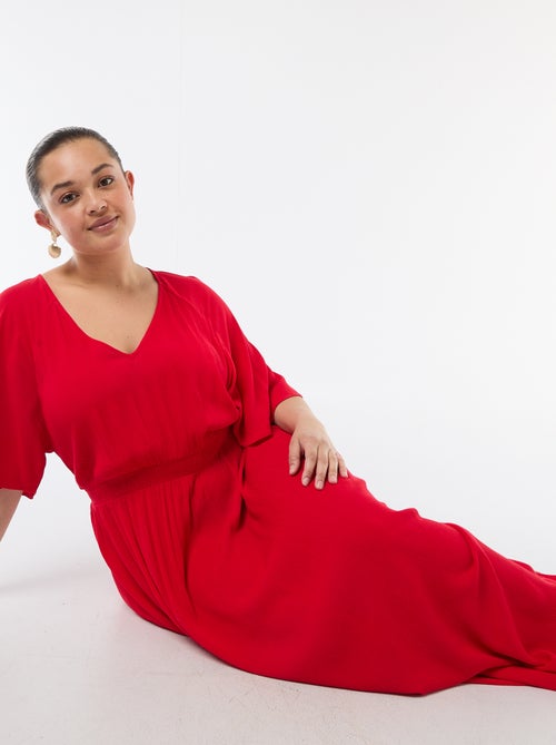 Vestido largo de manga corta en tejido crepé - Kiabi