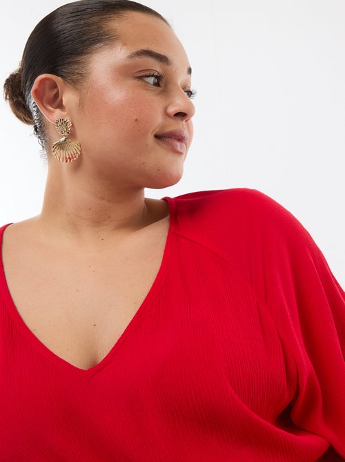 Vestido largo de manga corta en tejido crepé - Kiabi