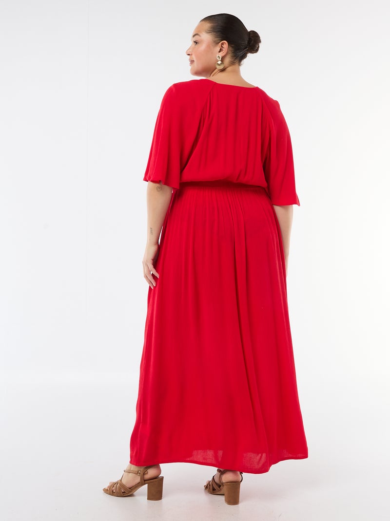 Vestido largo de manga corta en tejido crepé Rojo - Kiabi