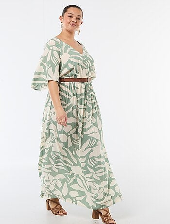 Vestido largo de manga corta en tejido crepé