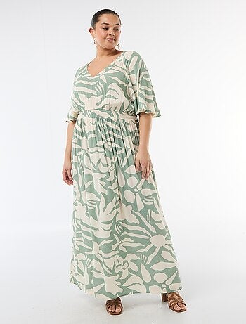 Vestido largo de manga corta en tejido crepé