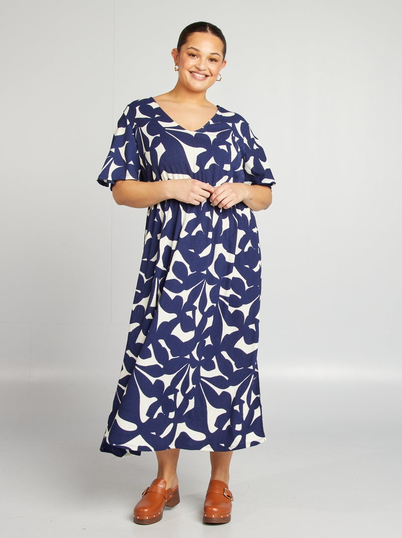 Vestido largo de manga corta y tejido con textura AZUL - Kiabi