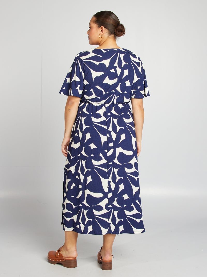 Vestido largo de manga corta y tejido con textura AZUL - Kiabi