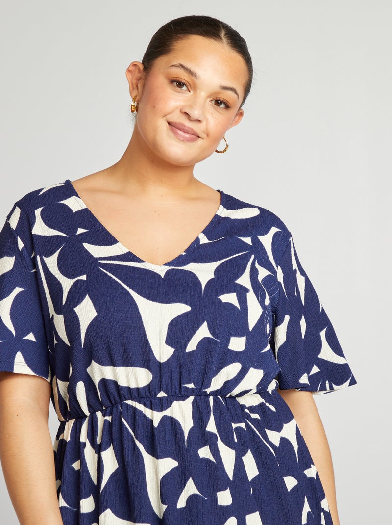 Vestido largo de manga corta y tejido con textura AZUL - Kiabi