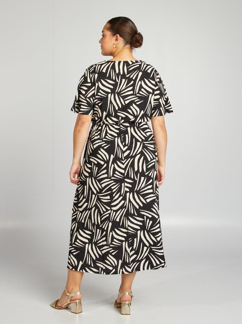 Vestido largo de manga corta y tejido con textura NEGRO - Kiabi