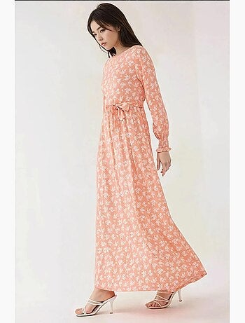 Vestido largo de manga larga con estampado floral y cinturón hiccup
