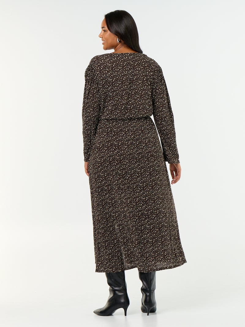 Vestido largo de manga larga con estampado Marron - Kiabi