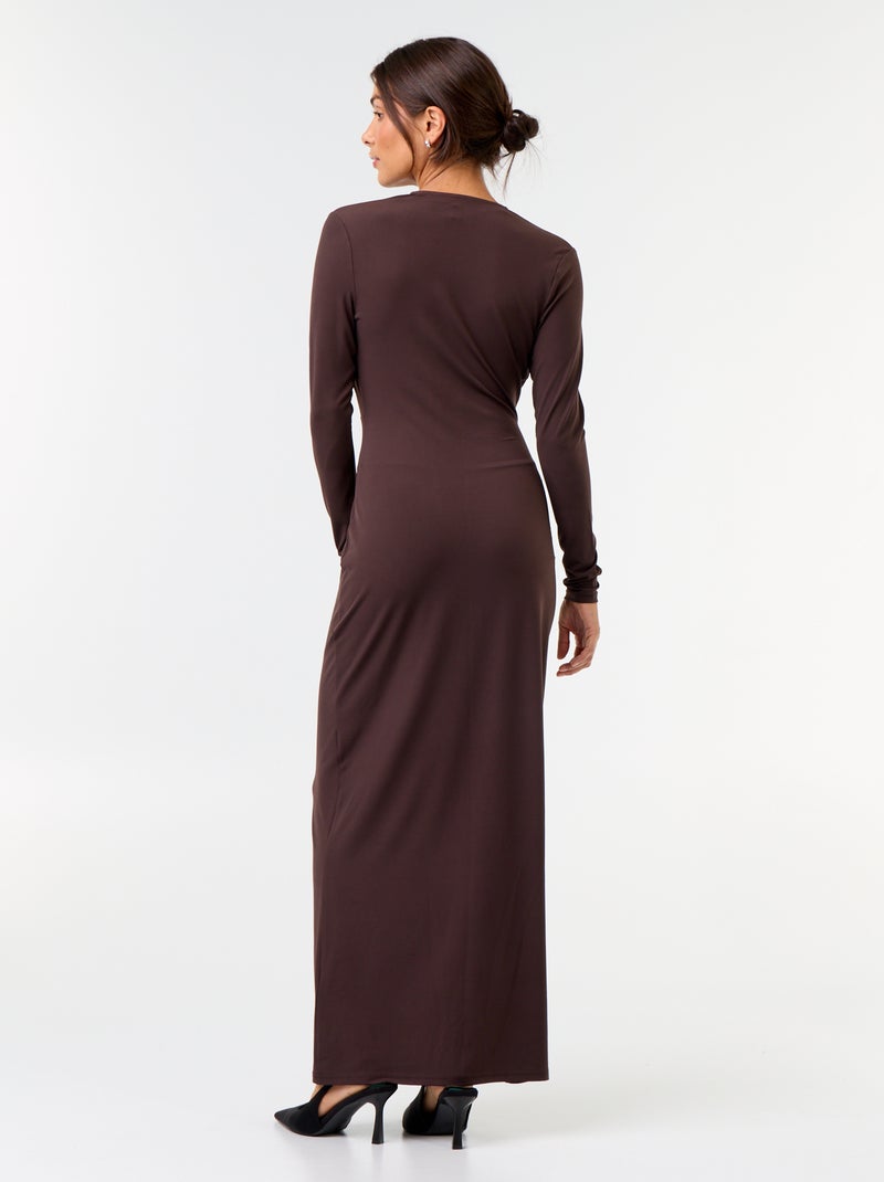 Vestido largo de manga larga con joya de fantasía Marron - Kiabi