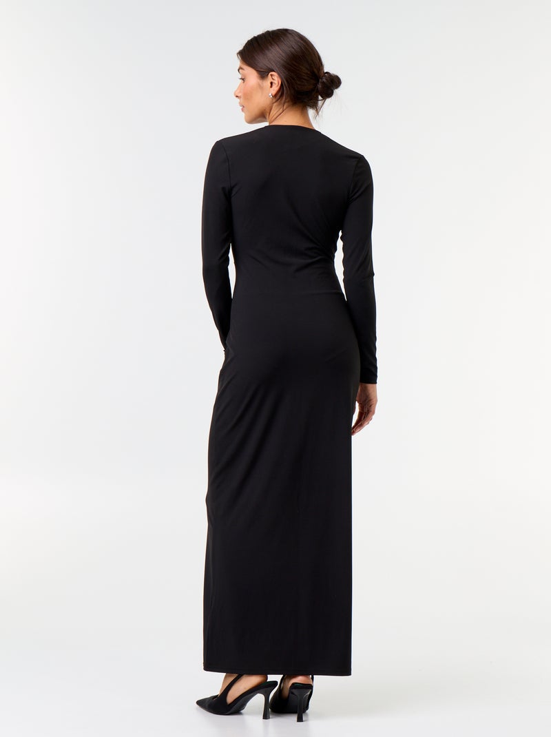 Vestido largo de manga larga con joya de fantasía Negro - Kiabi
