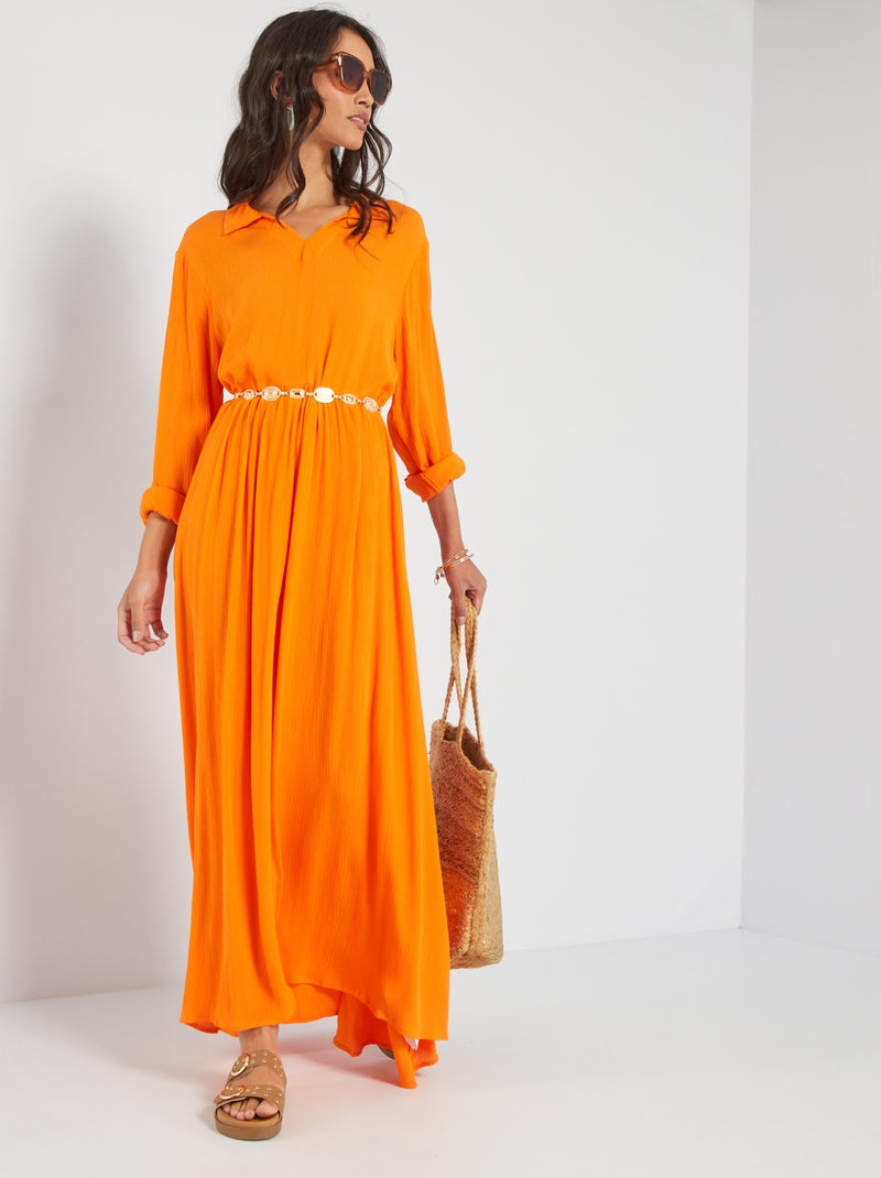 Vestido largo de manga larga Naranja - Kiabi