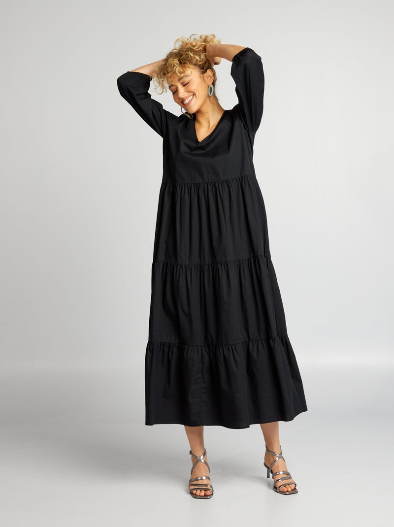 Vestido largo de manga larga negro - Kiabi