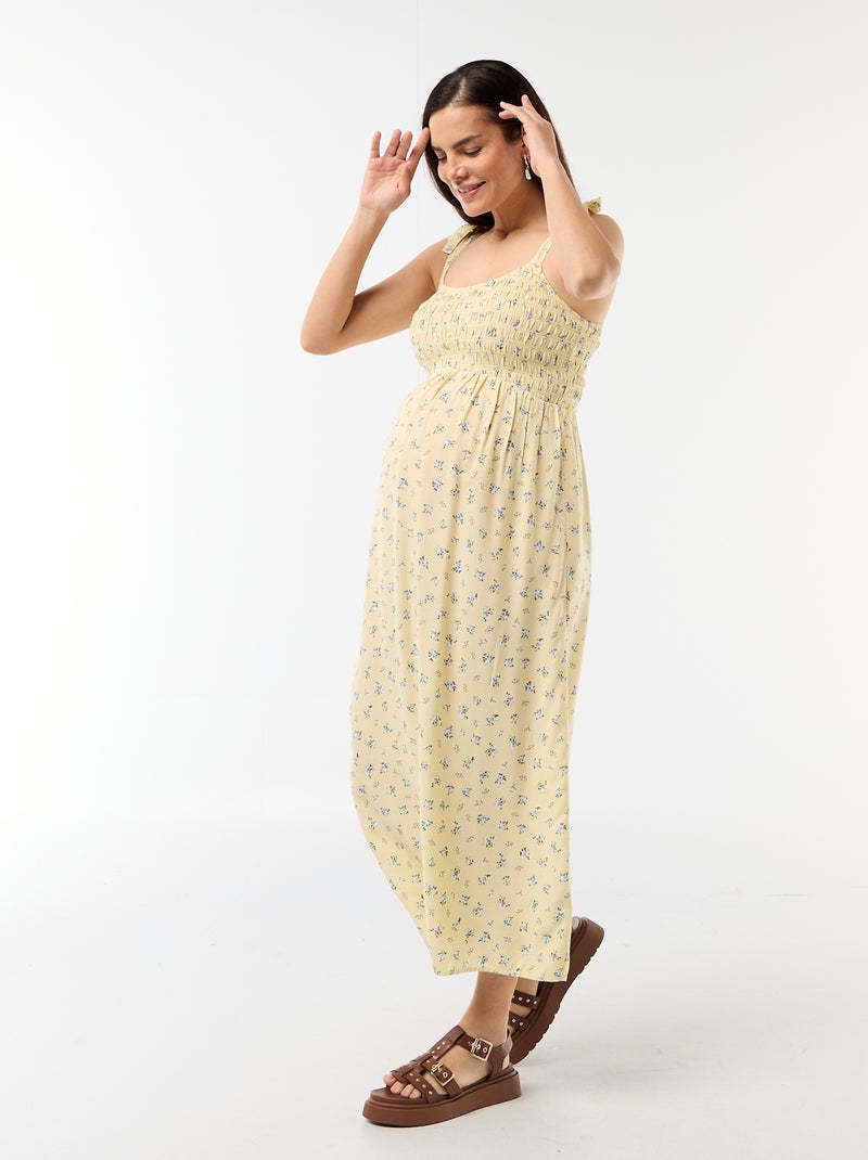 Vestido largo de maternidad smock Amarillo - Kiabi