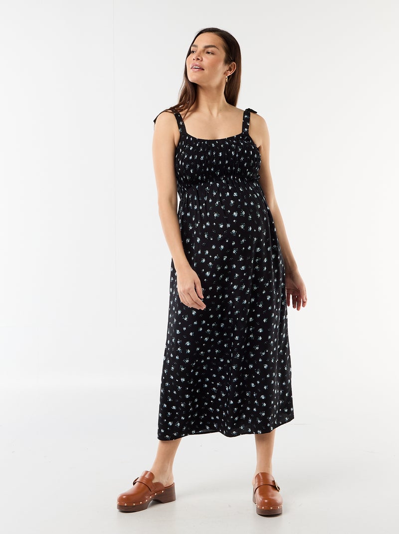 Vestido largo de maternidad smock Negro - Kiabi