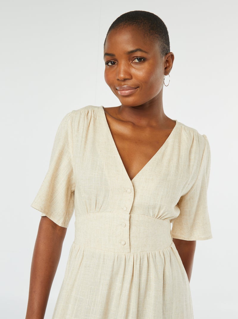 Vestido largo de mezcla de lino BEIGE - Kiabi