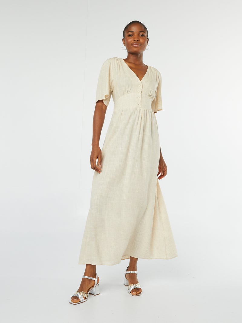 Vestido largo de mezcla de lino BEIGE - Kiabi