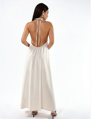 Vestido largo de mezcla de lino con cuello halter hiccup