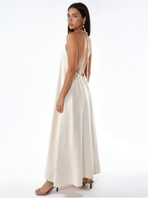 Vestido largo de mezcla de lino con cuello halter hiccup - Kiabi Vestido largo de mezcla de lino con cuello halter hiccup - Kiabi