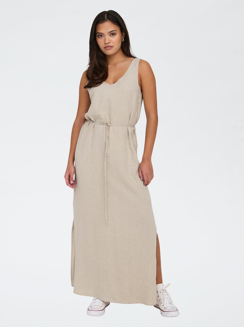 Vestido largo de mezcla de lino 'JDY' BEIGE - Kiabi