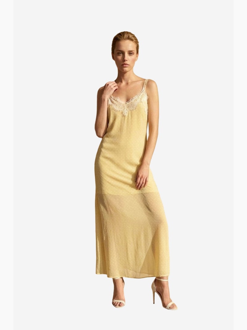 Vestido largo de mujer de gasa de lunares my fashion Amarillo limón - Kiabi