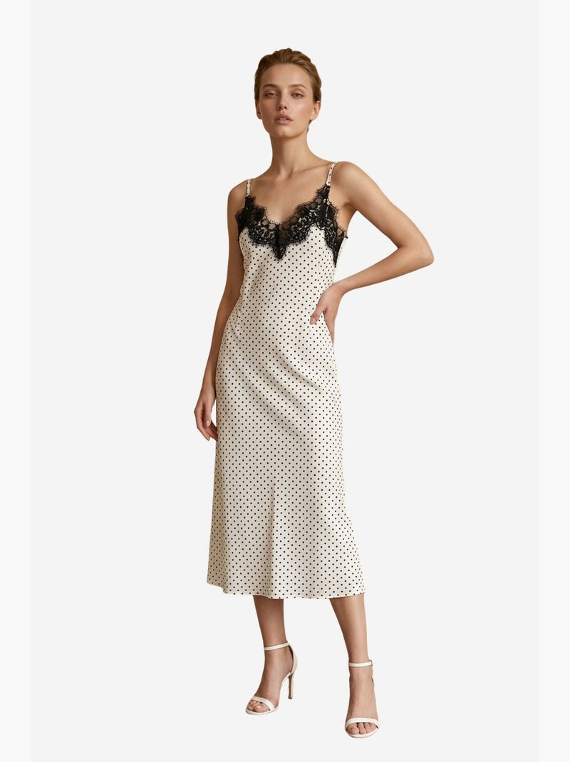 Vestido largo de mujer de gasa de lunares my fashion Blanco roto - Kiabi