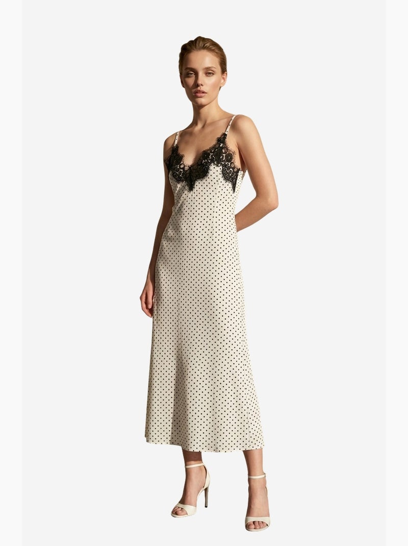 Vestido largo de mujer de gasa de lunares my fashion Blanco roto - Kiabi