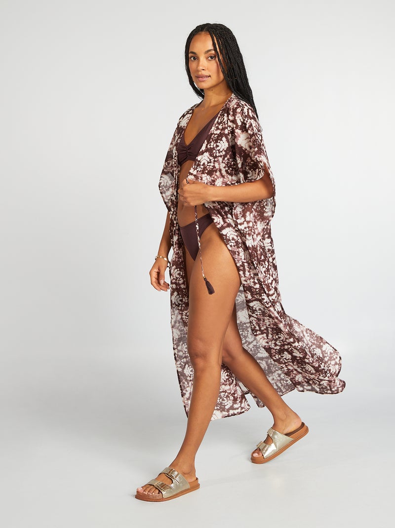 Vestido largo de playa abierto estampado MARRON - Kiabi
