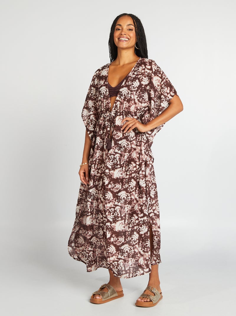 Vestido largo de playa abierto estampado MARRON - Kiabi