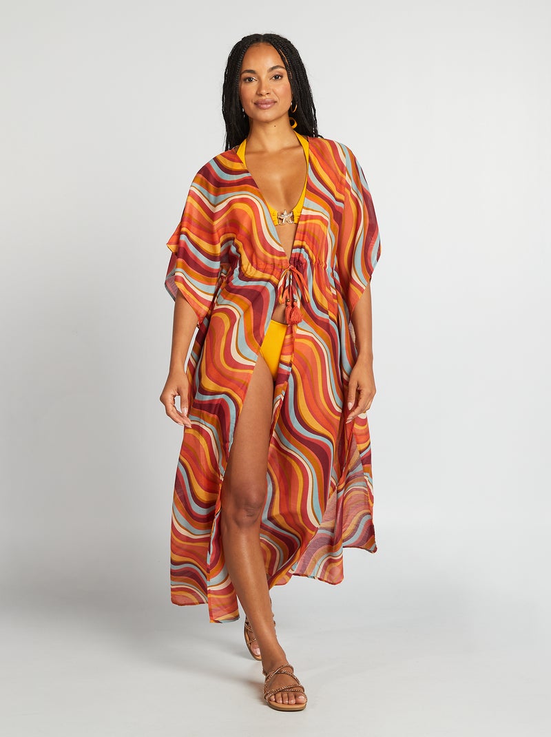 Vestido largo de playa abierto estampado NARANJA - Kiabi