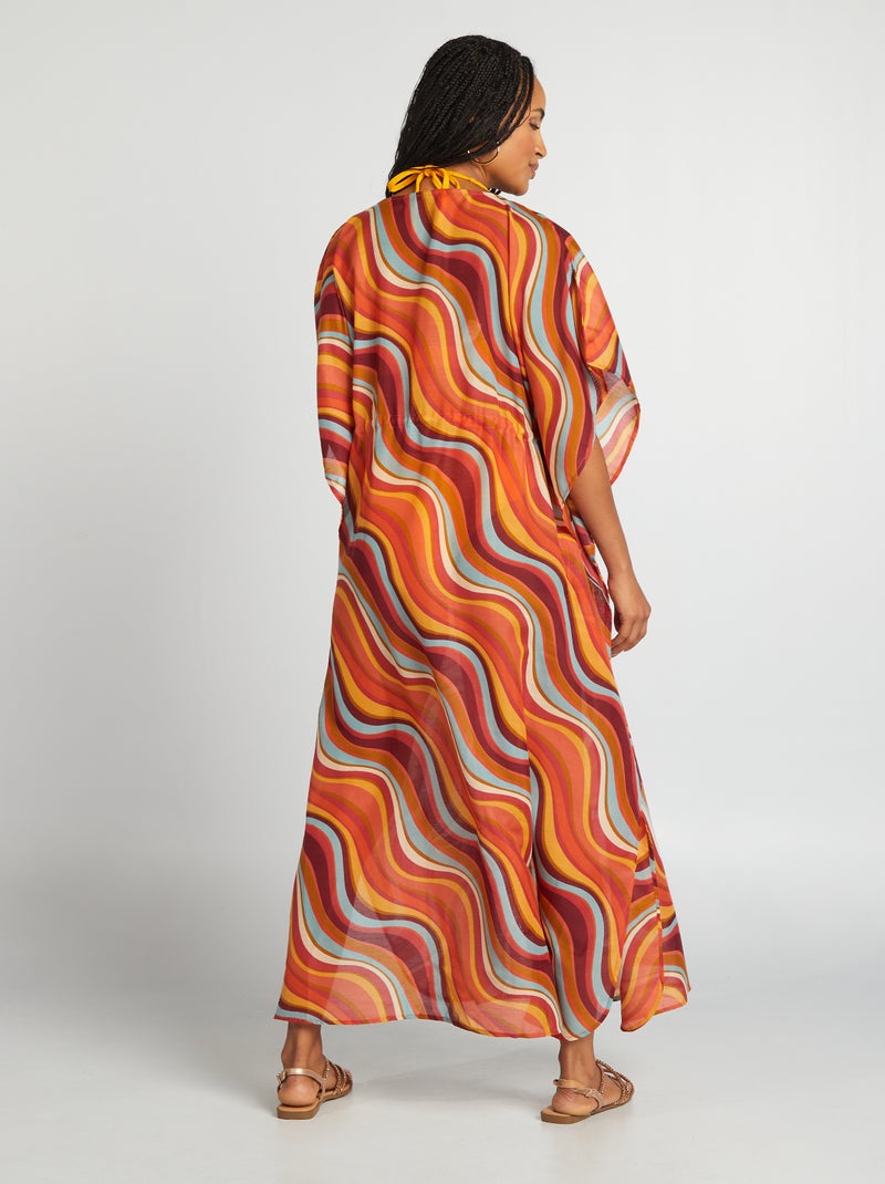 Vestido largo de playa abierto estampado NARANJA - Kiabi