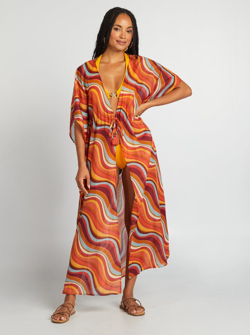 Vestido largo de playa abierto estampado NARANJA - Kiabi