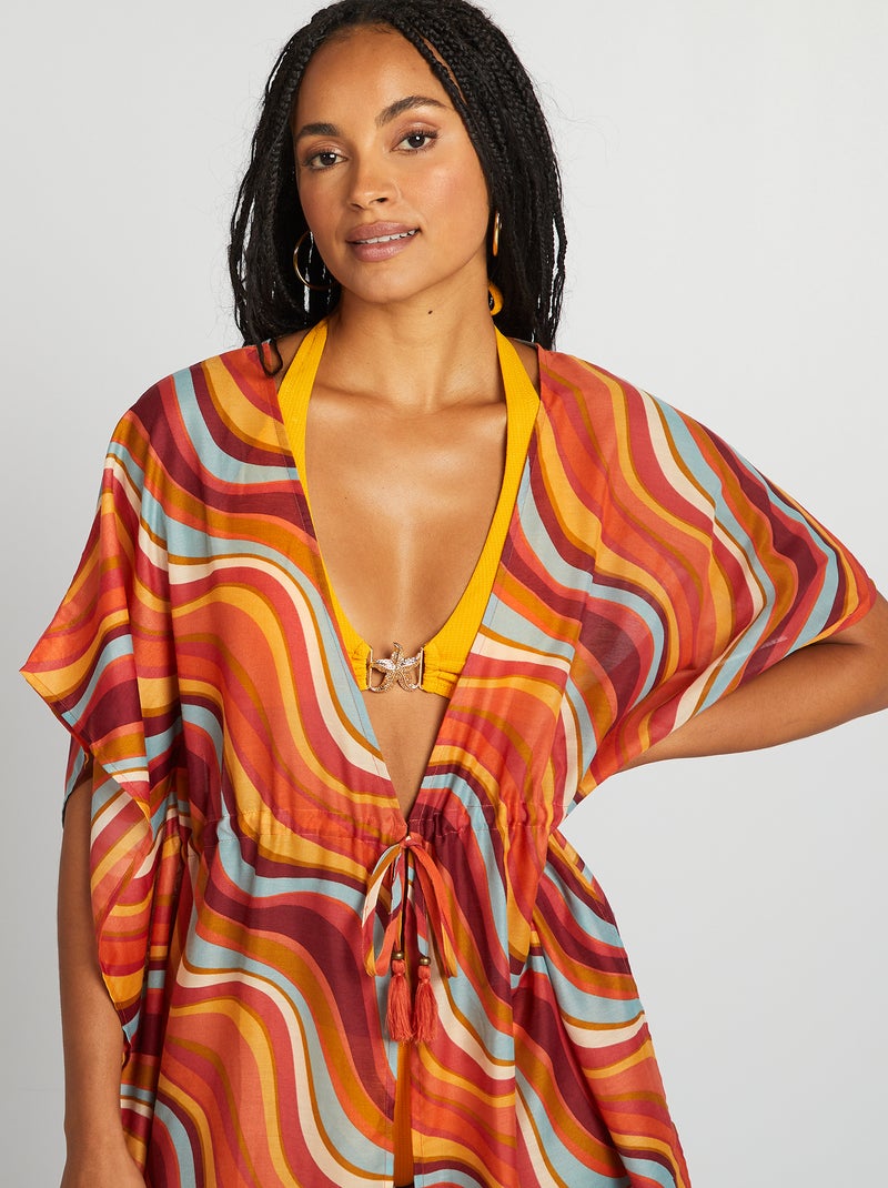Vestido largo de playa abierto estampado NARANJA - Kiabi