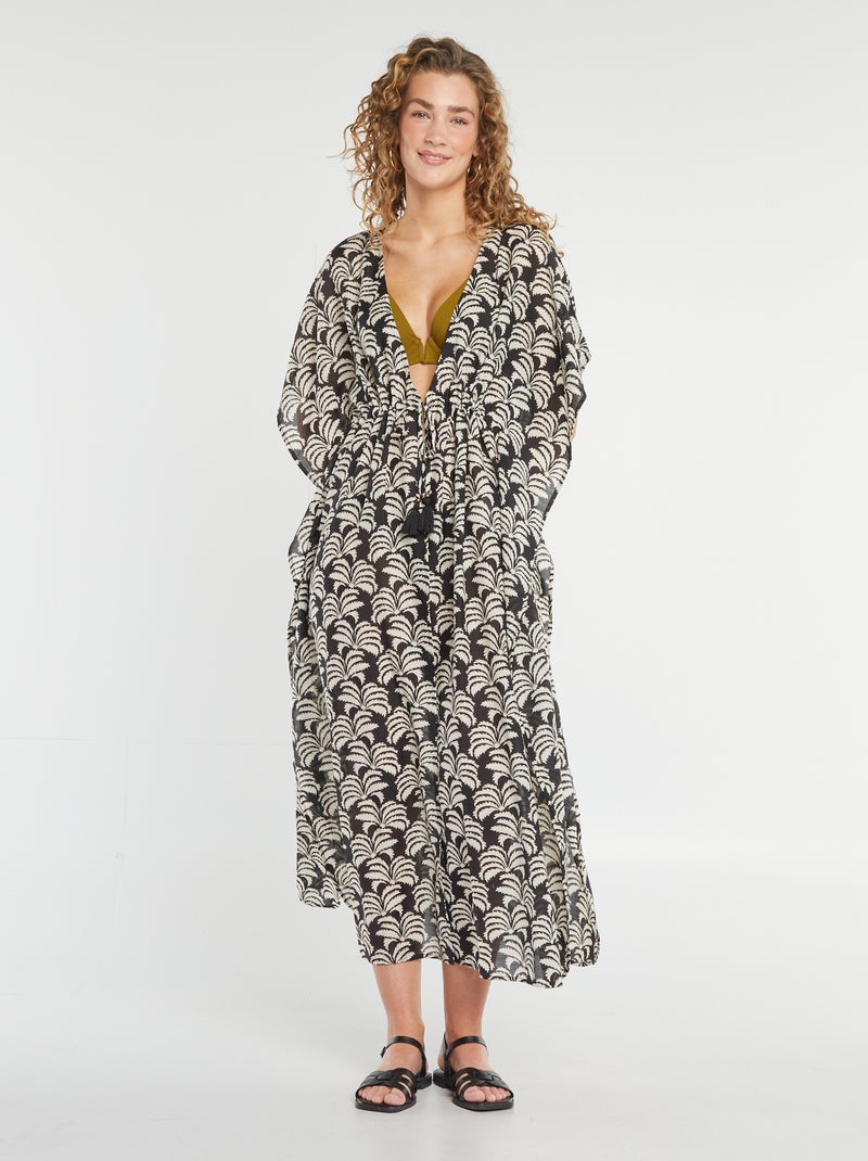 Vestido largo de playa abierto estampado NEGRO - Kiabi