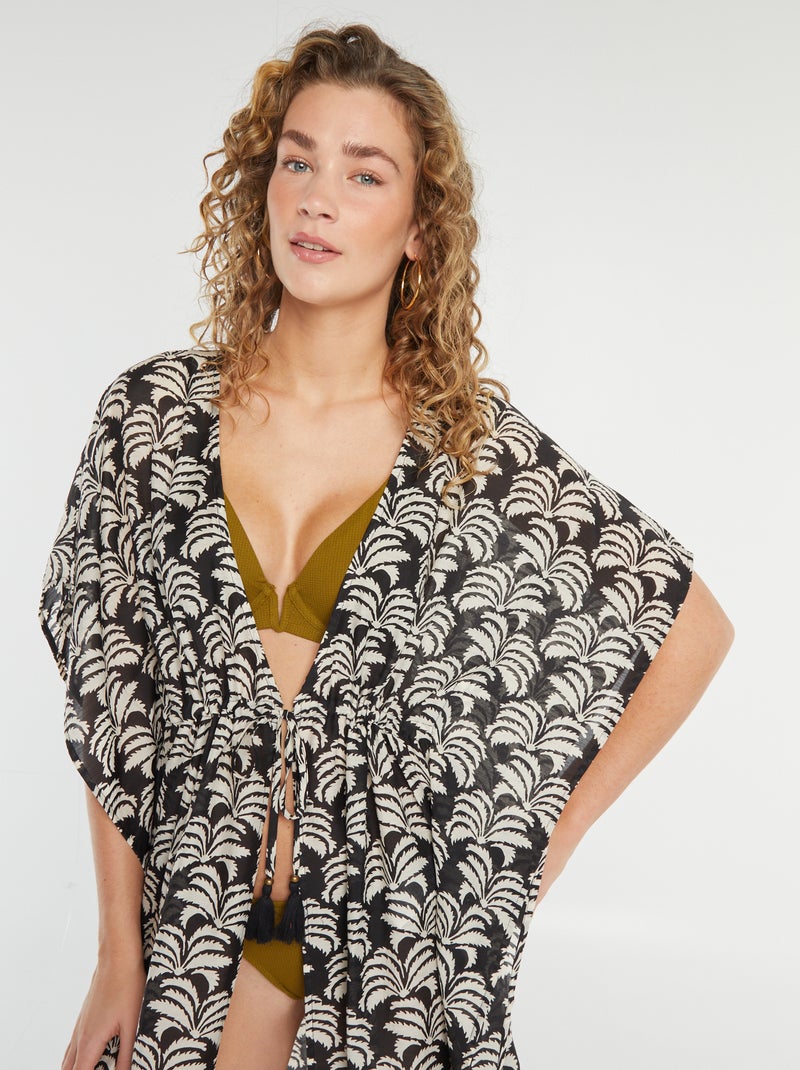 Vestido largo de playa abierto estampado NEGRO - Kiabi