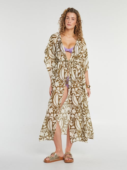 Vestido largo de playa abierto estampado - Kiabi