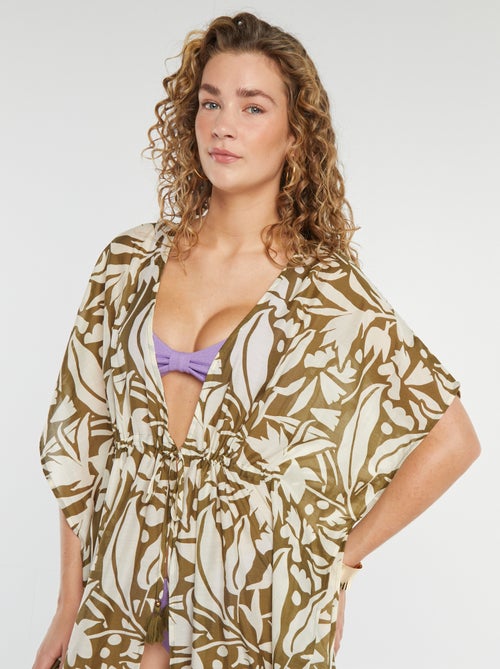 Vestido largo de playa abierto estampado - Kiabi