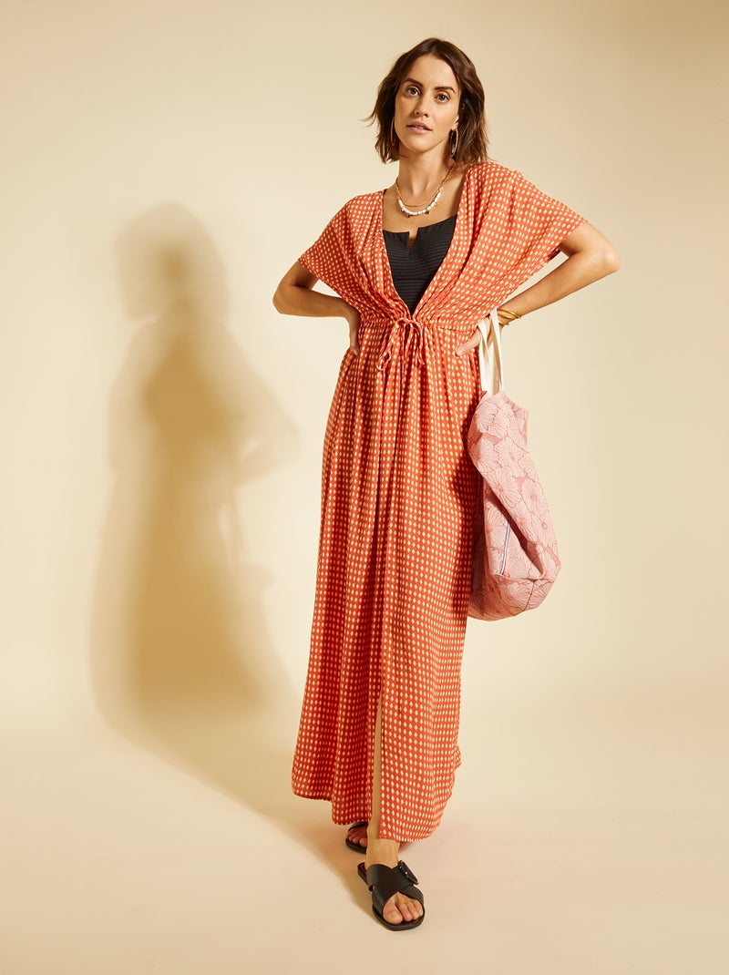 Vestido largo de playa abierto y estampado ROJO - Kiabi