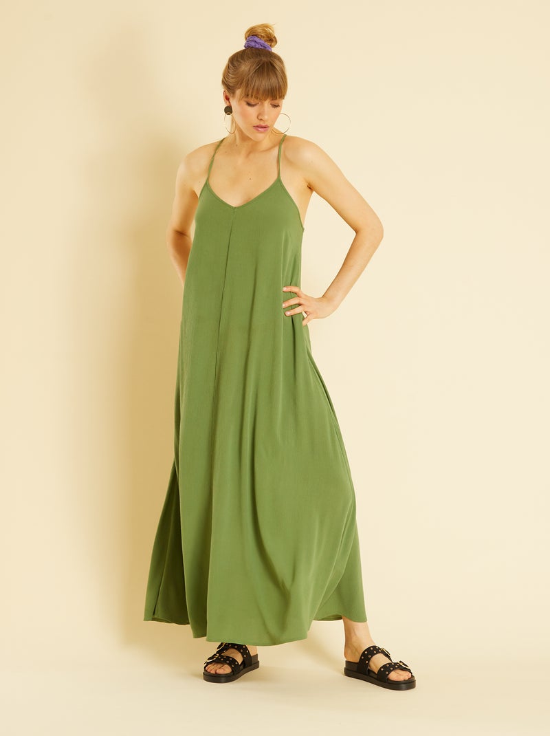 Vestido largo de playa con espalda cruzada verde pino - Kiabi