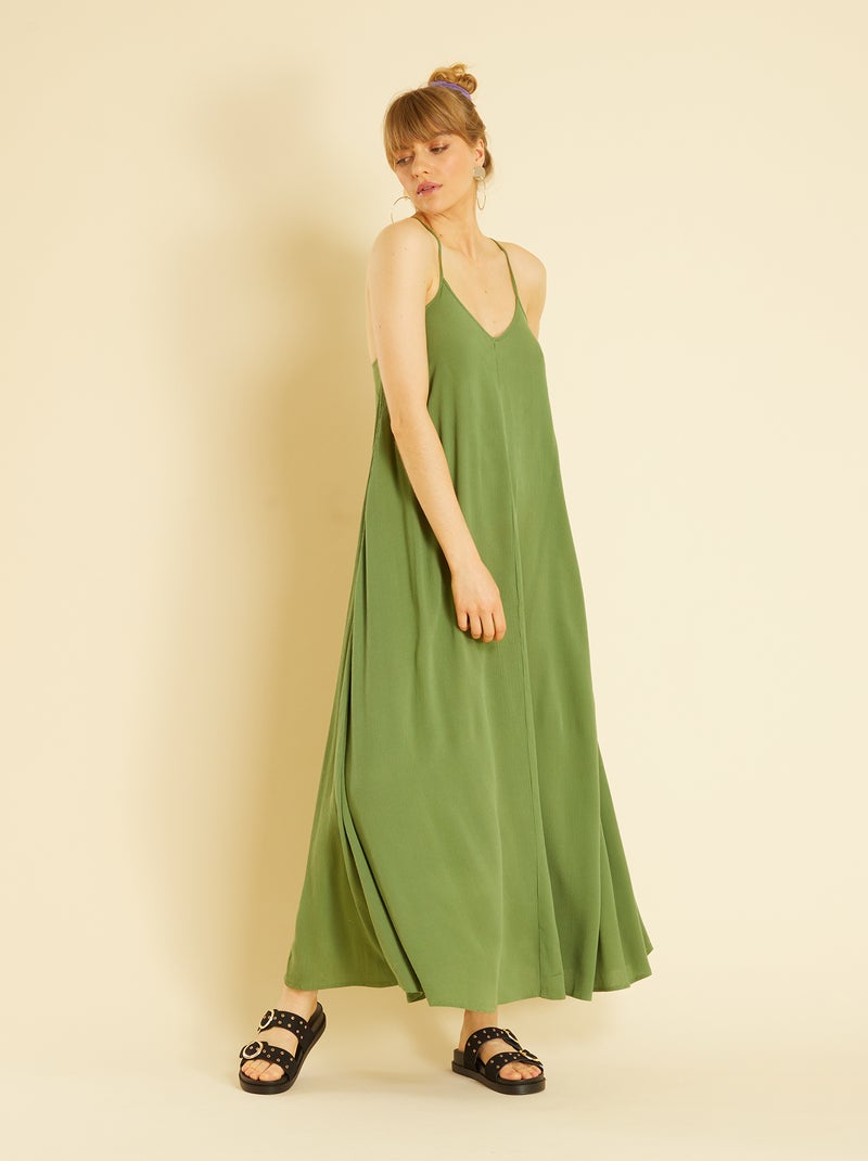 Vestido largo de playa con espalda cruzada verde pino - Kiabi