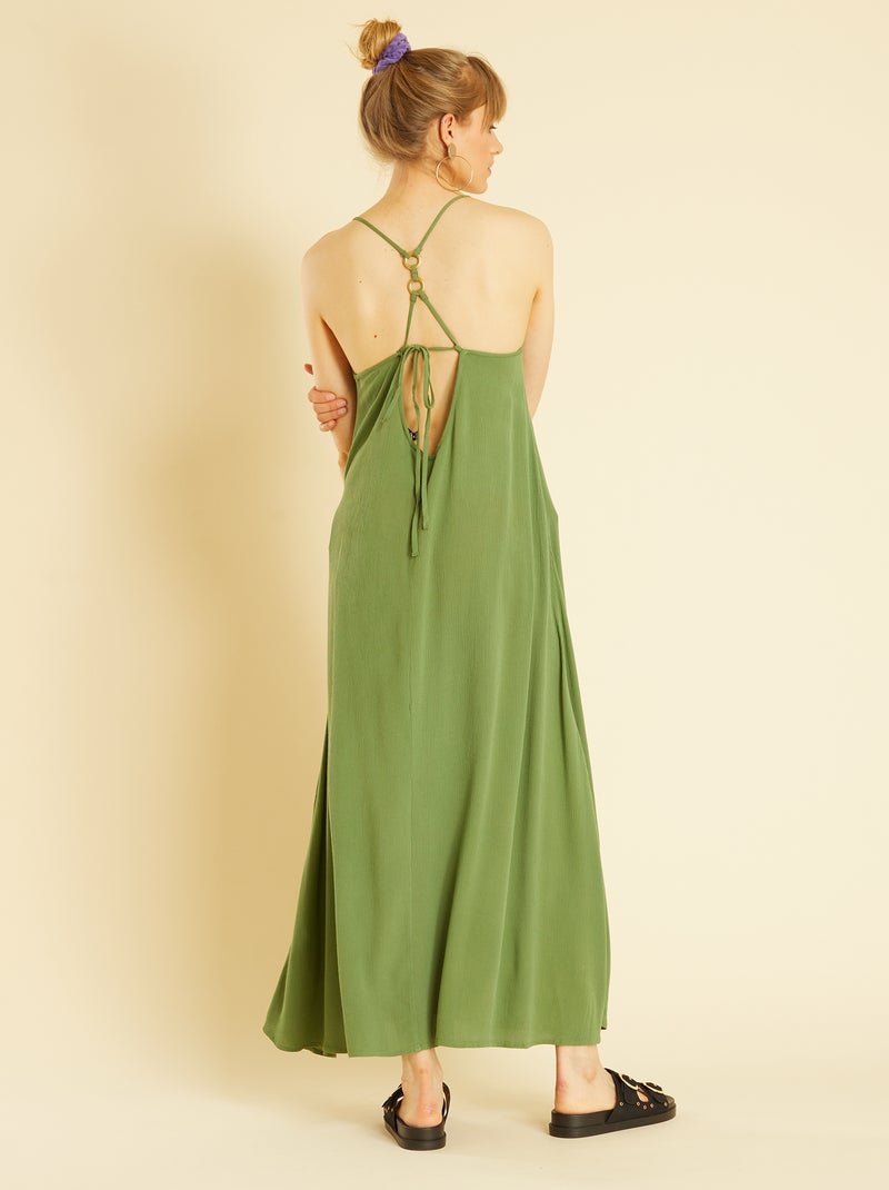Vestido largo de playa con espalda cruzada verde pino - Kiabi