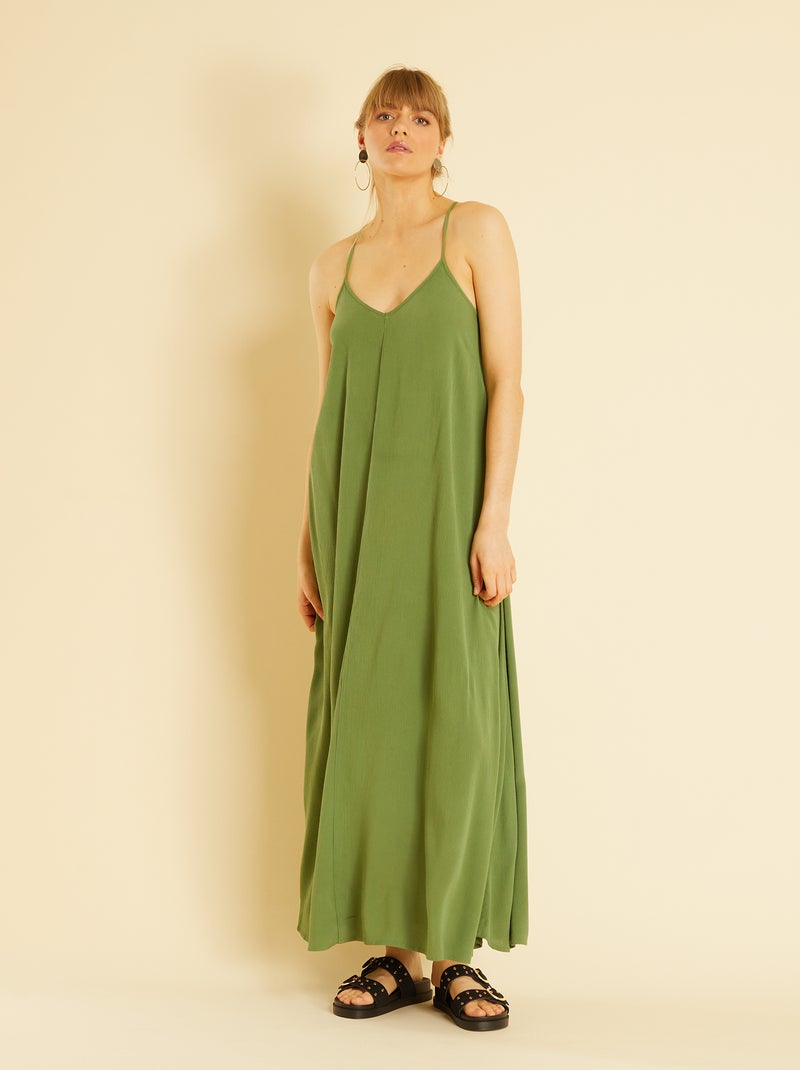 Vestido largo de playa con espalda cruzada verde pino - Kiabi