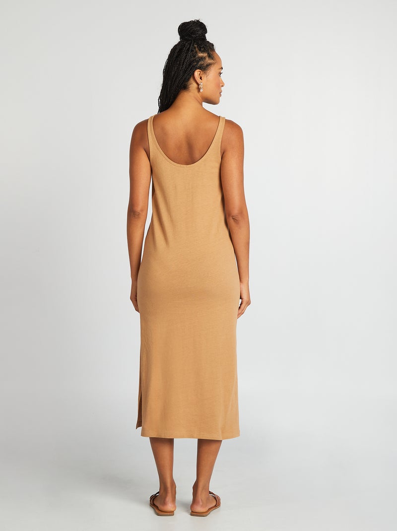 Vestido largo de playa de lino beige - Kiabi