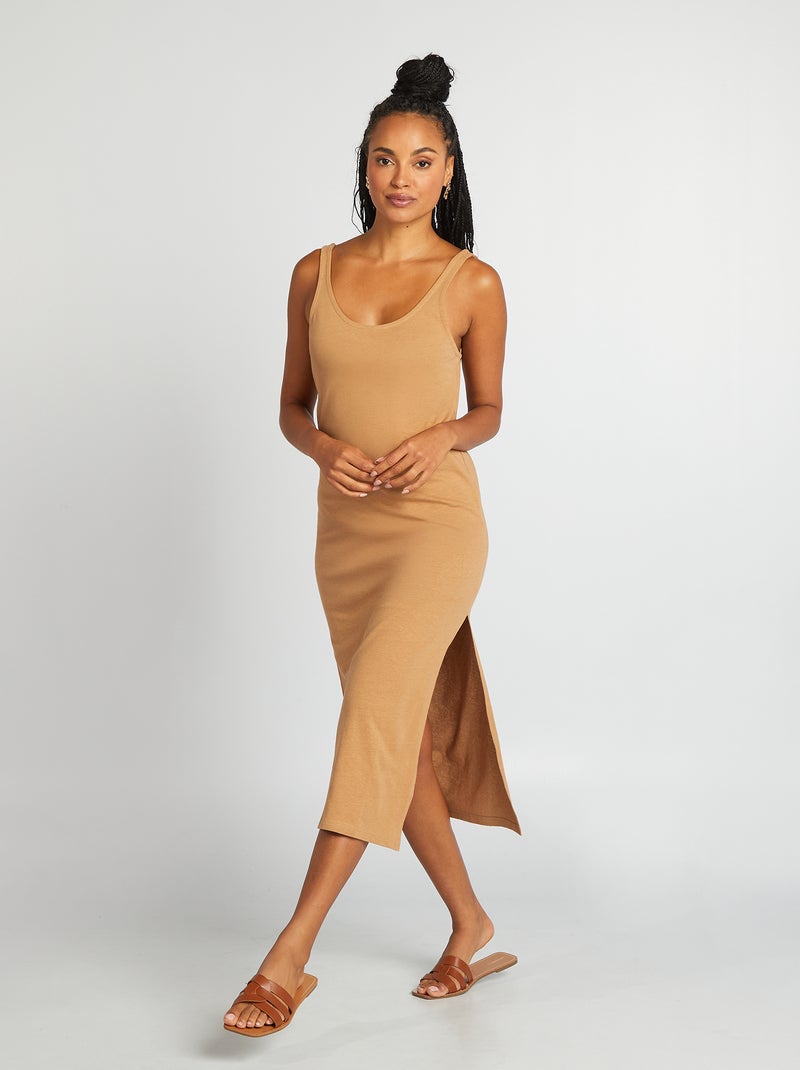 Vestido largo de playa de lino beige - Kiabi