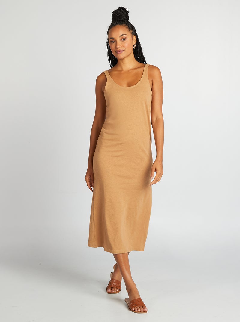 Vestido largo de playa de lino beige - Kiabi