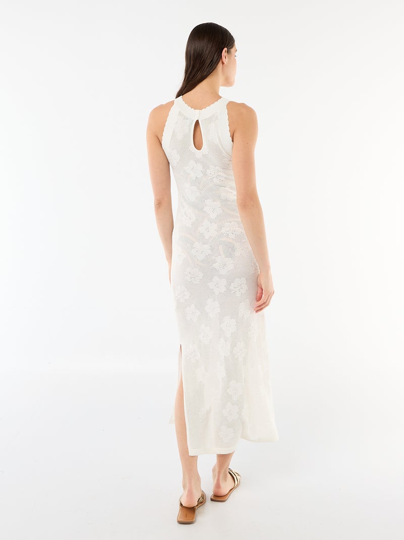 Vestido largo de playa de punto de croché Blanco - Kiabi
