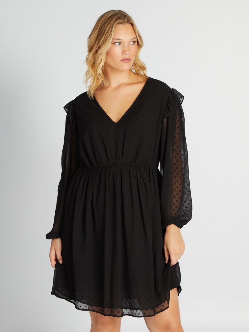 Vestido largo de plumeti Negro - Kiabi