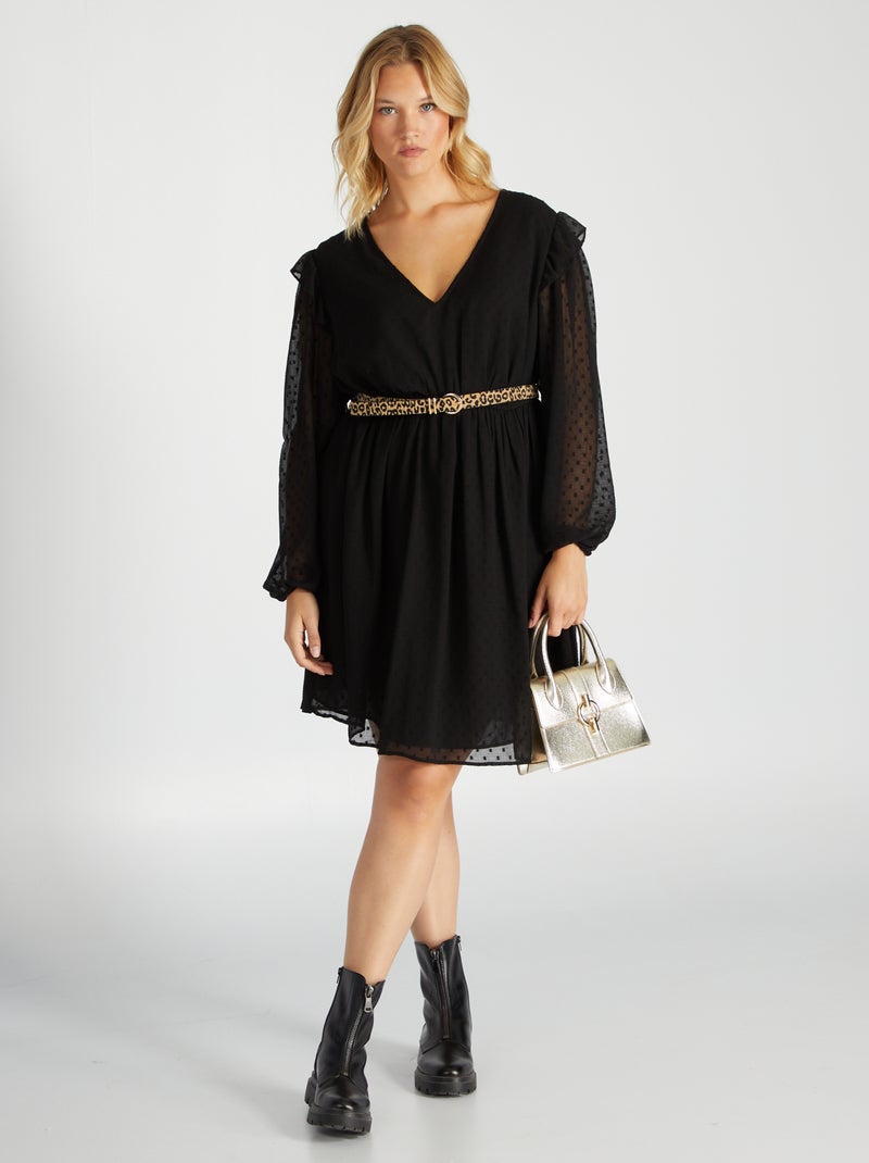 Vestido largo de plumeti Negro - Kiabi