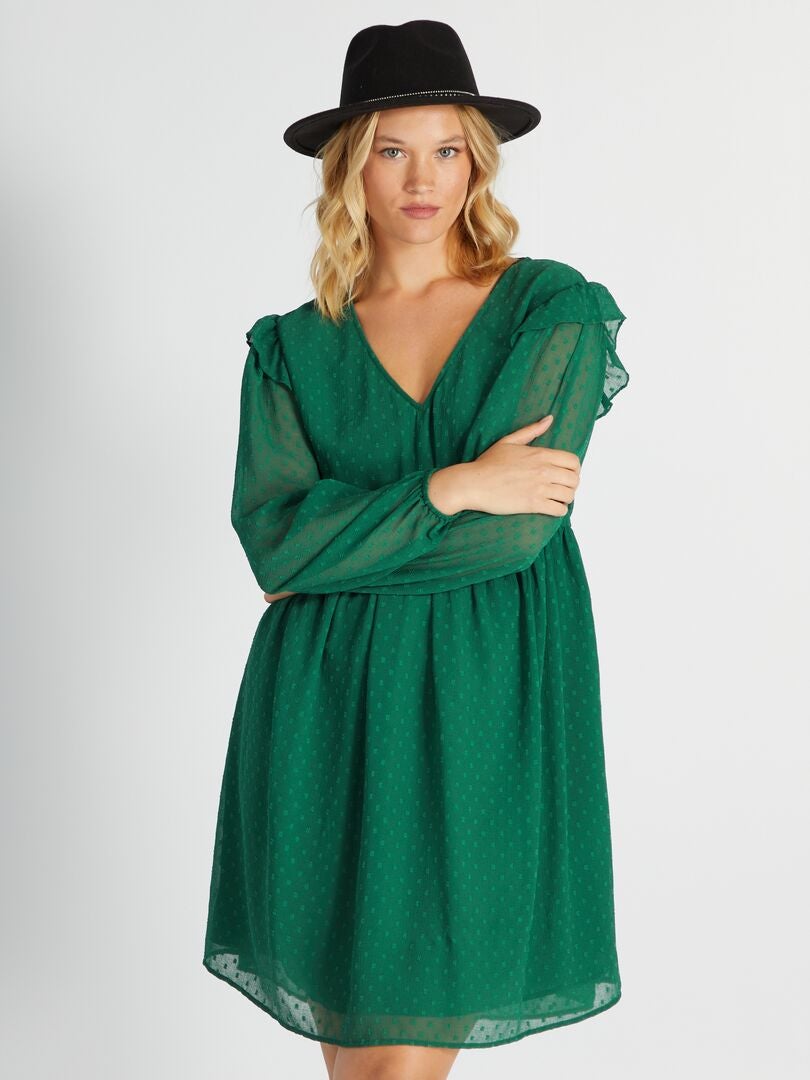 Vestido largo de plumeti Verde - Kiabi